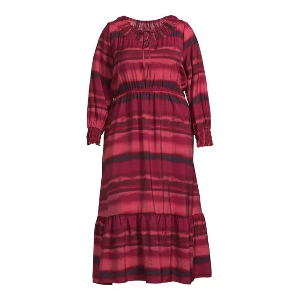 Terra & Sky Women's Plus Size 1X, 2X, 3X, 4X Tiered Peasant Midi Stripe Dress - Picture 6 of 10